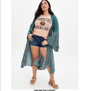 Teal Mix Print Gauze Challis Kimono